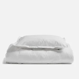 White 100% Egyptian Cotton Sateen Stripe Duvet Set - Size Single