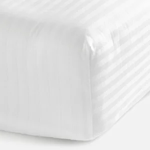 White 100% Egyptian Cotton Sateen Stripe Fitted Sheet - Size Double