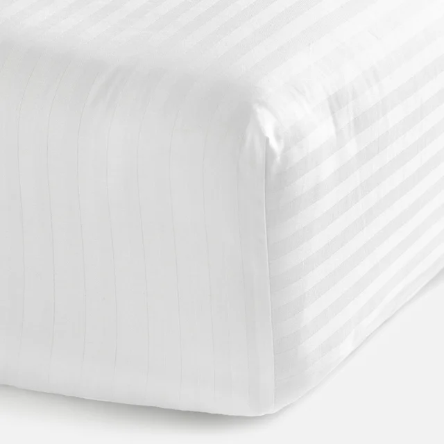 White 100% Egyptian Cotton Sateen Stripe Fitted Sheet
