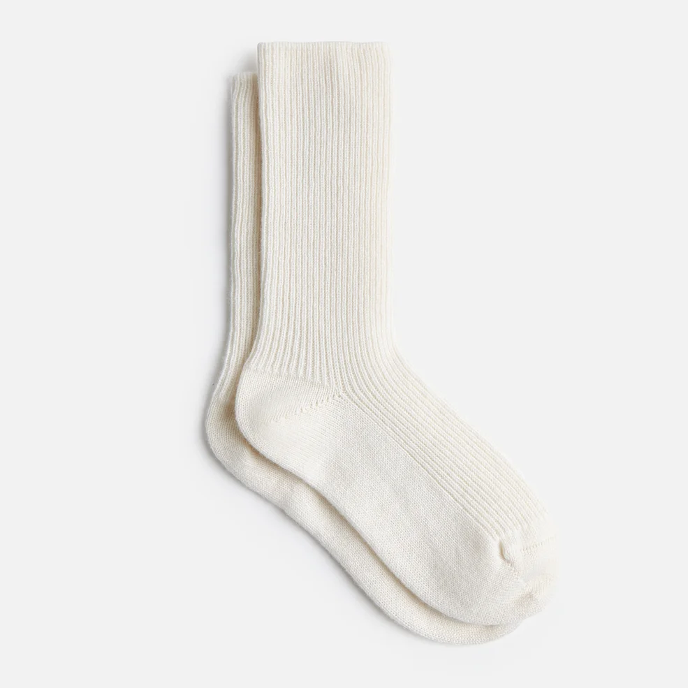 White Cashmere Ribbed Knit Socks Image 1