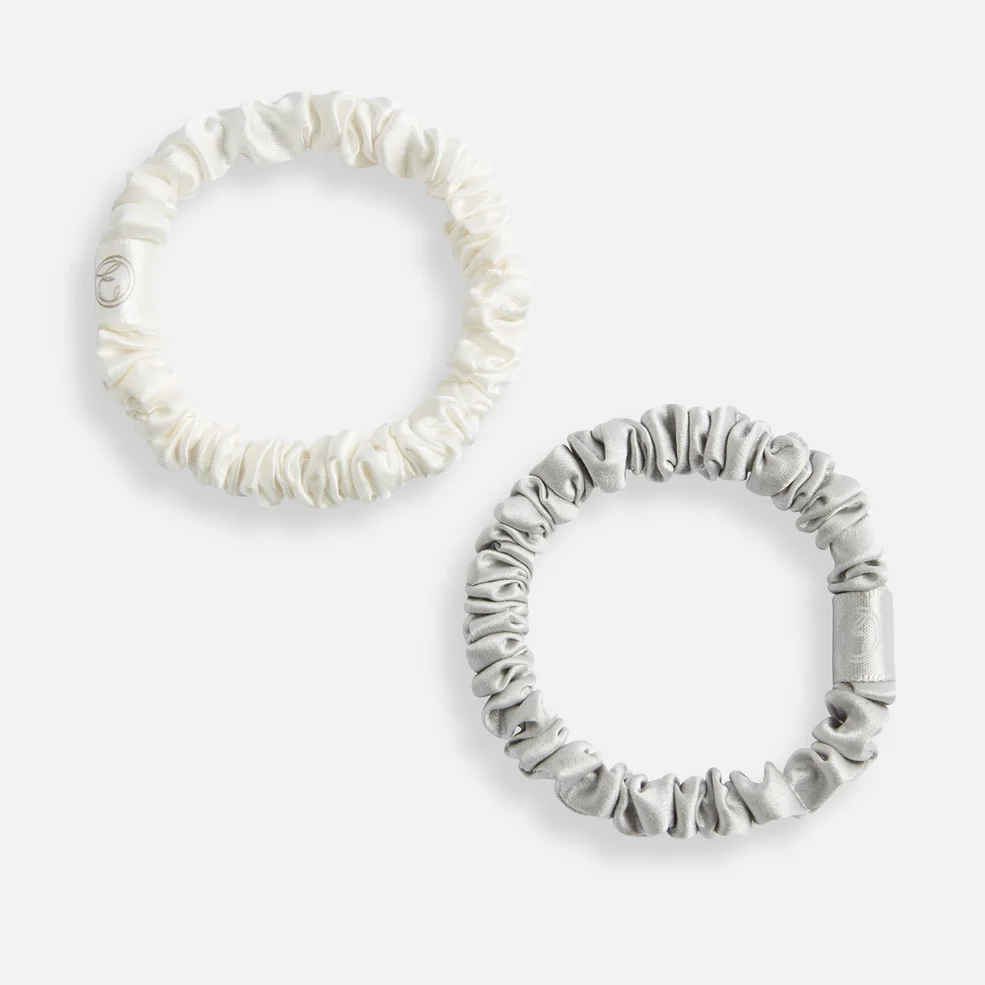 Small Silk Scrunchie - Pearl White & Moonlight Grey Image 1
